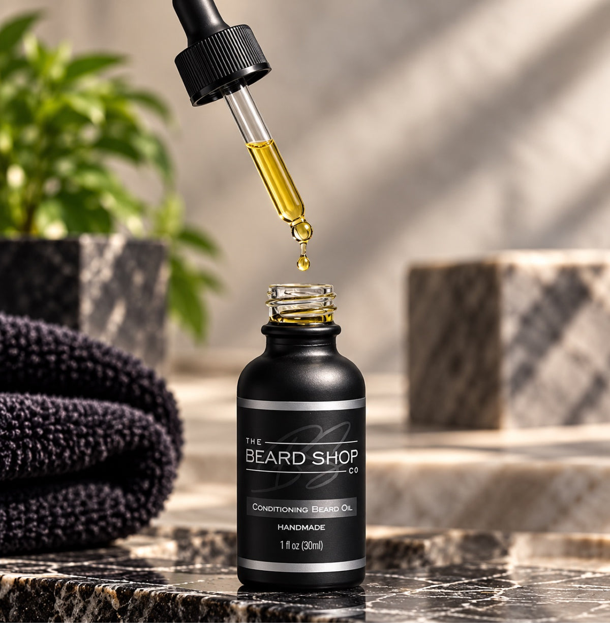 The Beard Shop Co Beard Oil dropper dripping oil