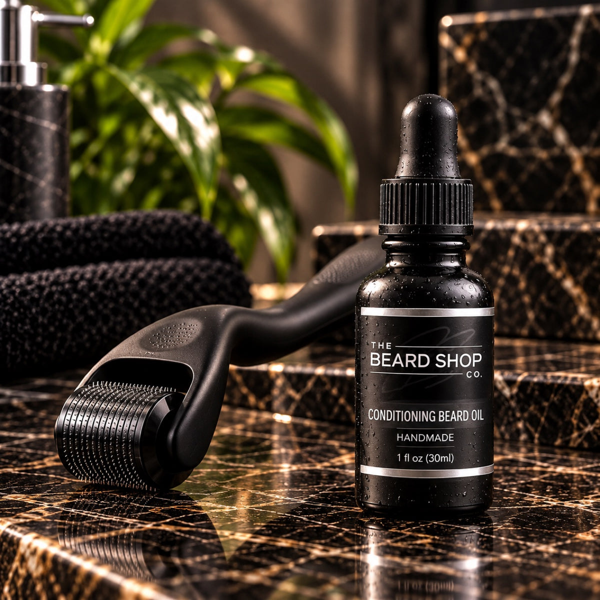 The Beard Shop Co Growth Kit with derma roller and conditioning beard oil