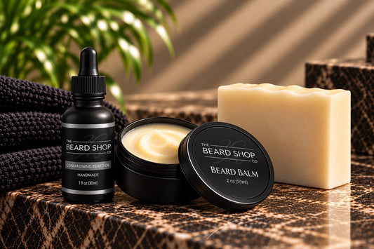 The Beard Shop Co Routine Kit with beard oil, balm, and bar