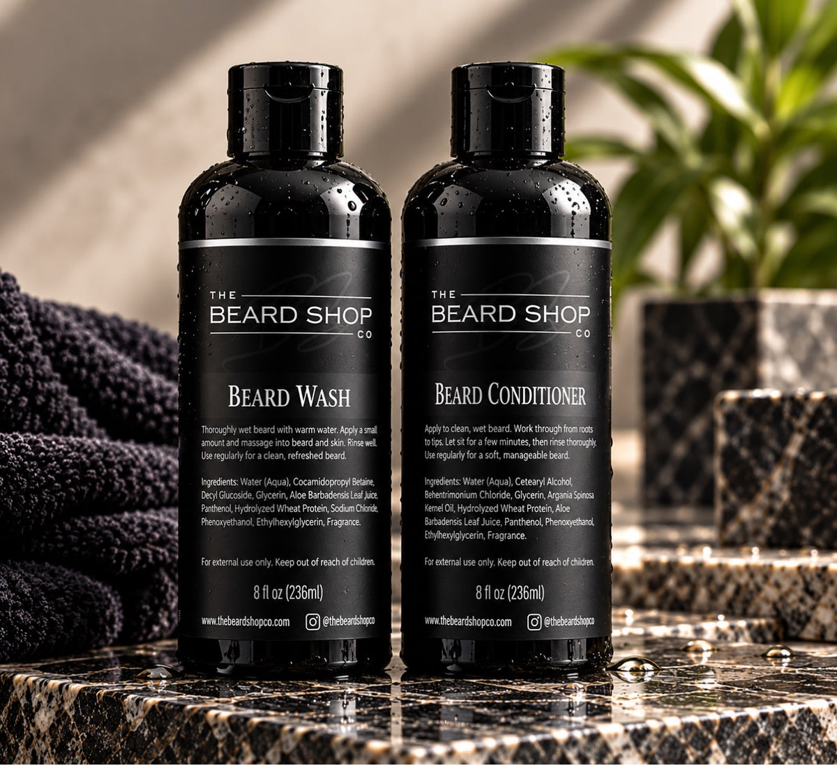 The Beard Shop Co Beard Wash and Conditioner bottles
