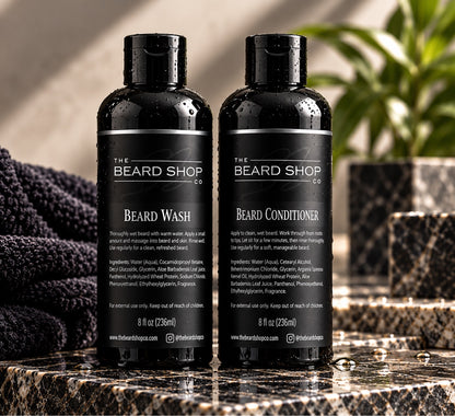 The Beard Shop Co Beard Wash and Conditioner bottles